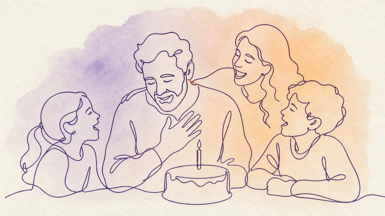 A father hearing his birthday song for the first time, family around the kitchen table