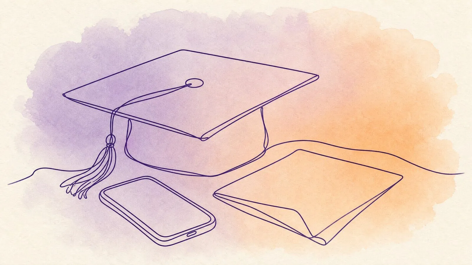 A graduation cap resting on a kitchen table next to a phone and a single folded letter